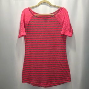 Express Pink & Silver Striped Sleeve Striped Shirt